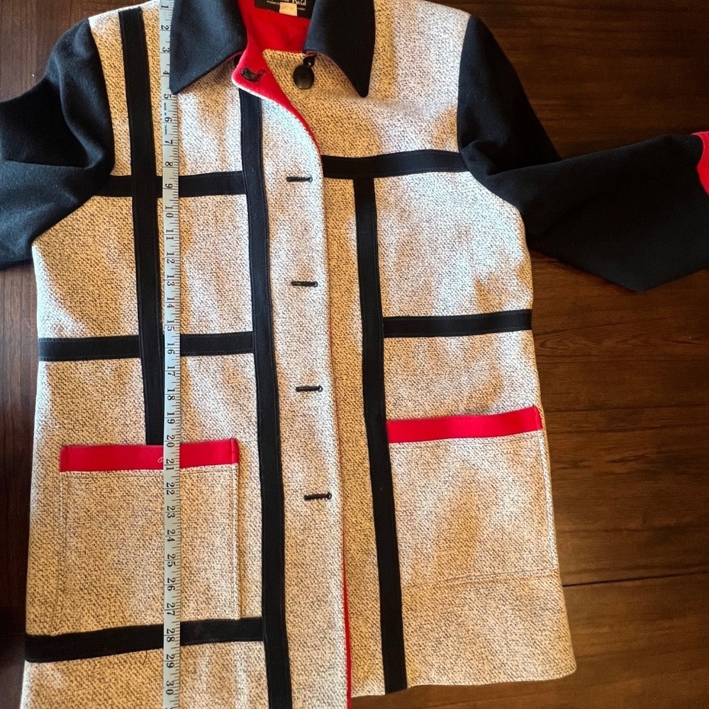 Women's Vintage Spencer Reid Wool Blend Coat, Cream, Red & Black, Size 8 - Picture 13 of 14